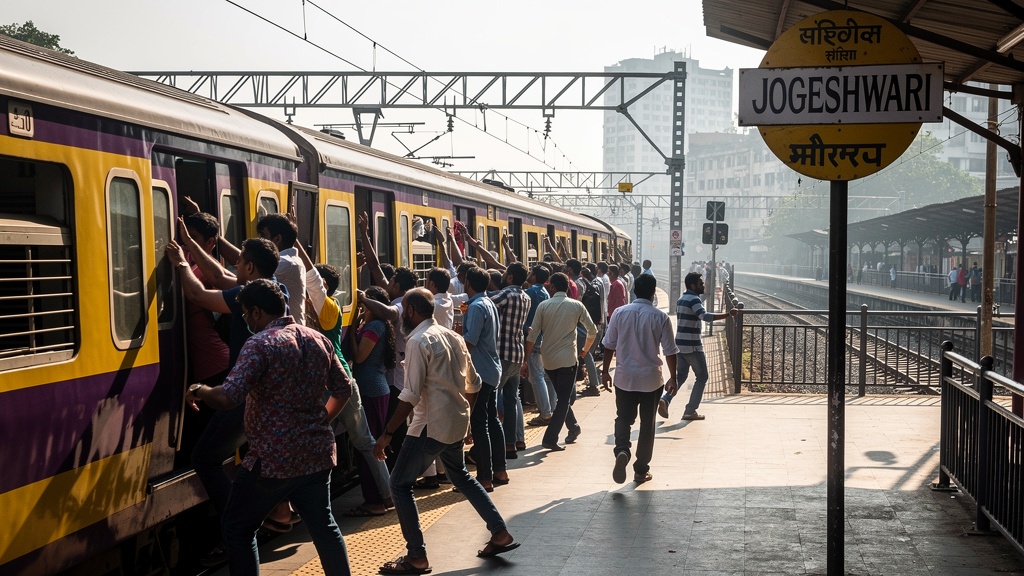 Mumbai local train at Jogeshwari railway station platform