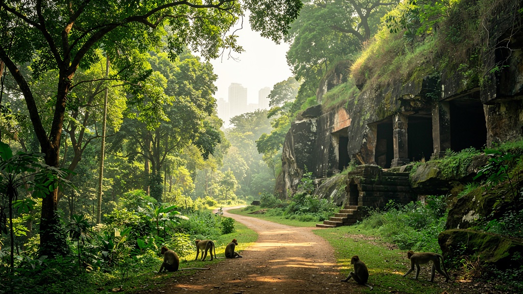 Sanjay Gandhi National Park lush green forest trail with Kanheri Caves